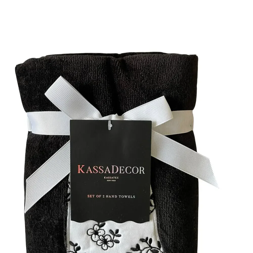 Kassa Decor  Halloween Ghost Hand Towels 18x28 Plush Black & White Set of 2 New